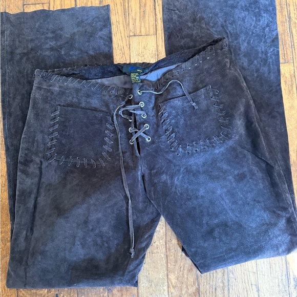 Vintage Jou Jou Skins Brown Suede Lace Up Pants - Picture 2 of 9
